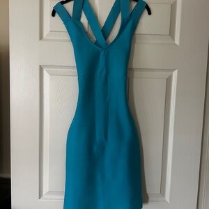 Aqua Blue Crisscross Bandage Bodycon Mini Dress – Size M
